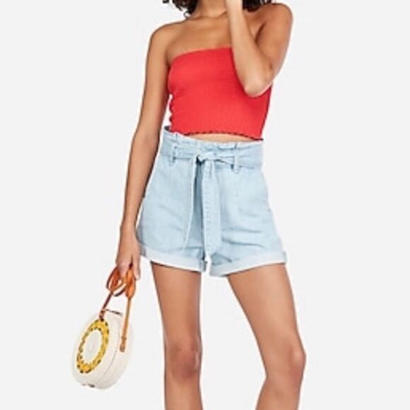 Express Pants - Express Paperbag Belt Super High Rise Shortie Short- Size 0